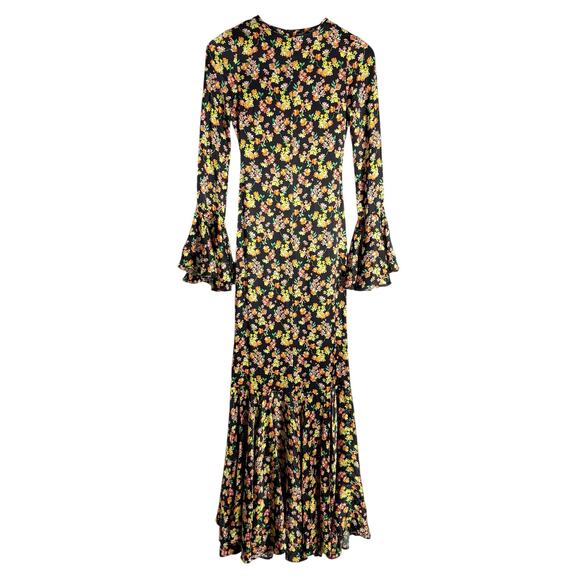 Caroline Constas Allonia Black Multicolor Floral Long Sleeve Trumpet Gown 0 - Picture 5 of 14